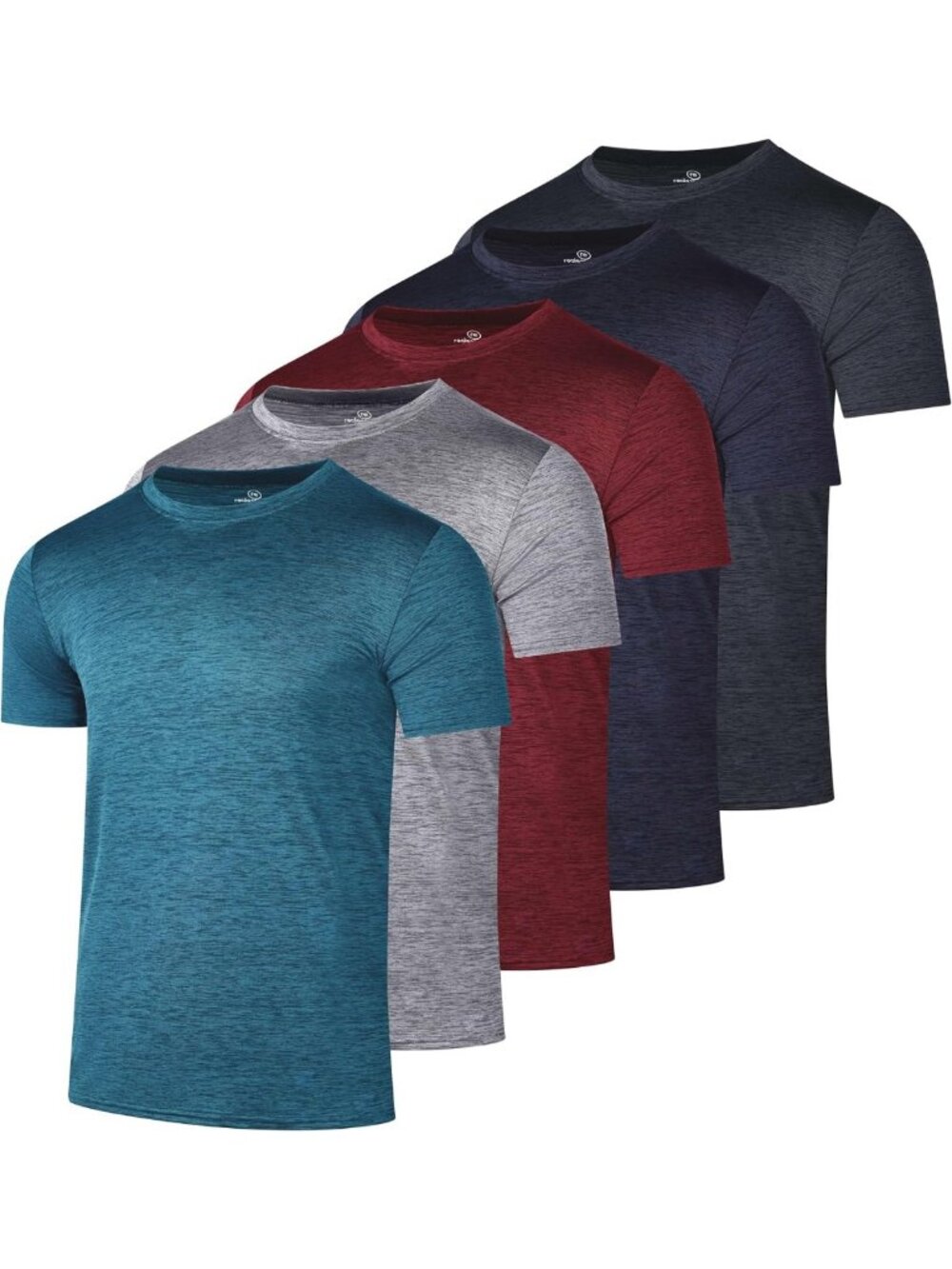 5 Pack Men's Athletic Dry Fit Workout Tees - Crew Neck Gym & Running Shirts